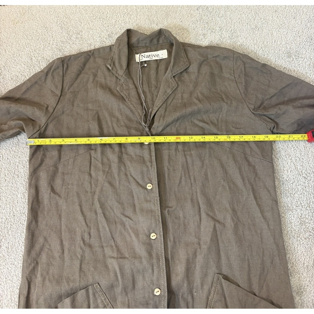 Native Brown Button Front Duster Shirt Dress Mid Length Pockets Tunic Boho Lagen - Picture 4 of 11